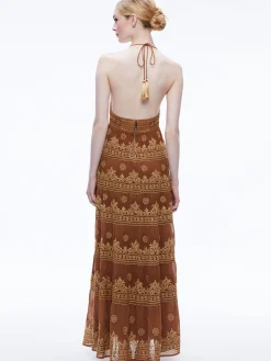 KAROLINA EMBROIDERED HALTER NECK MAXI DRESS