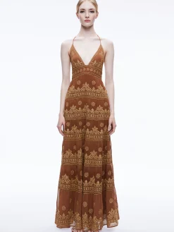 KAROLINA EMBROIDERED HALTER NECK MAXI DRESS
