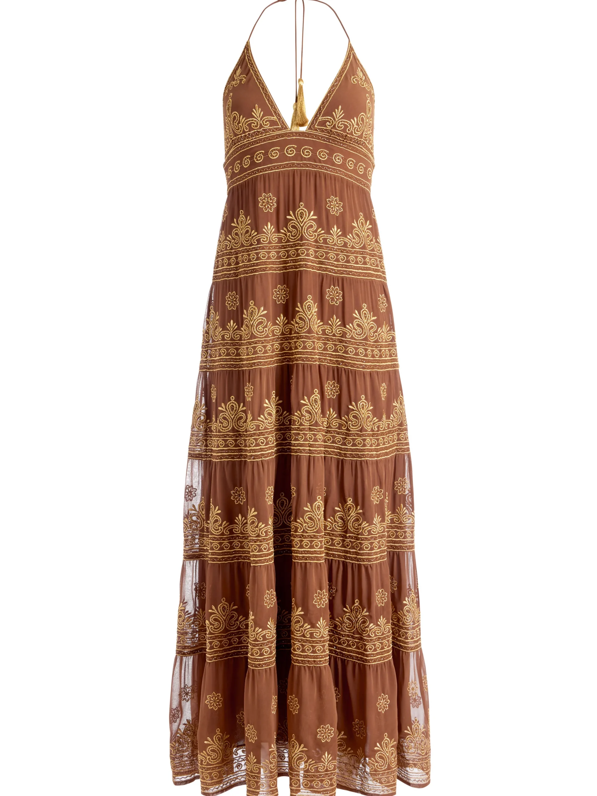 KAROLINA EMBROIDERED HALTER NECK MAXI DRESS