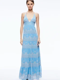KAROLINA EMBROIDERED HALTER NECK MAXI DRESS