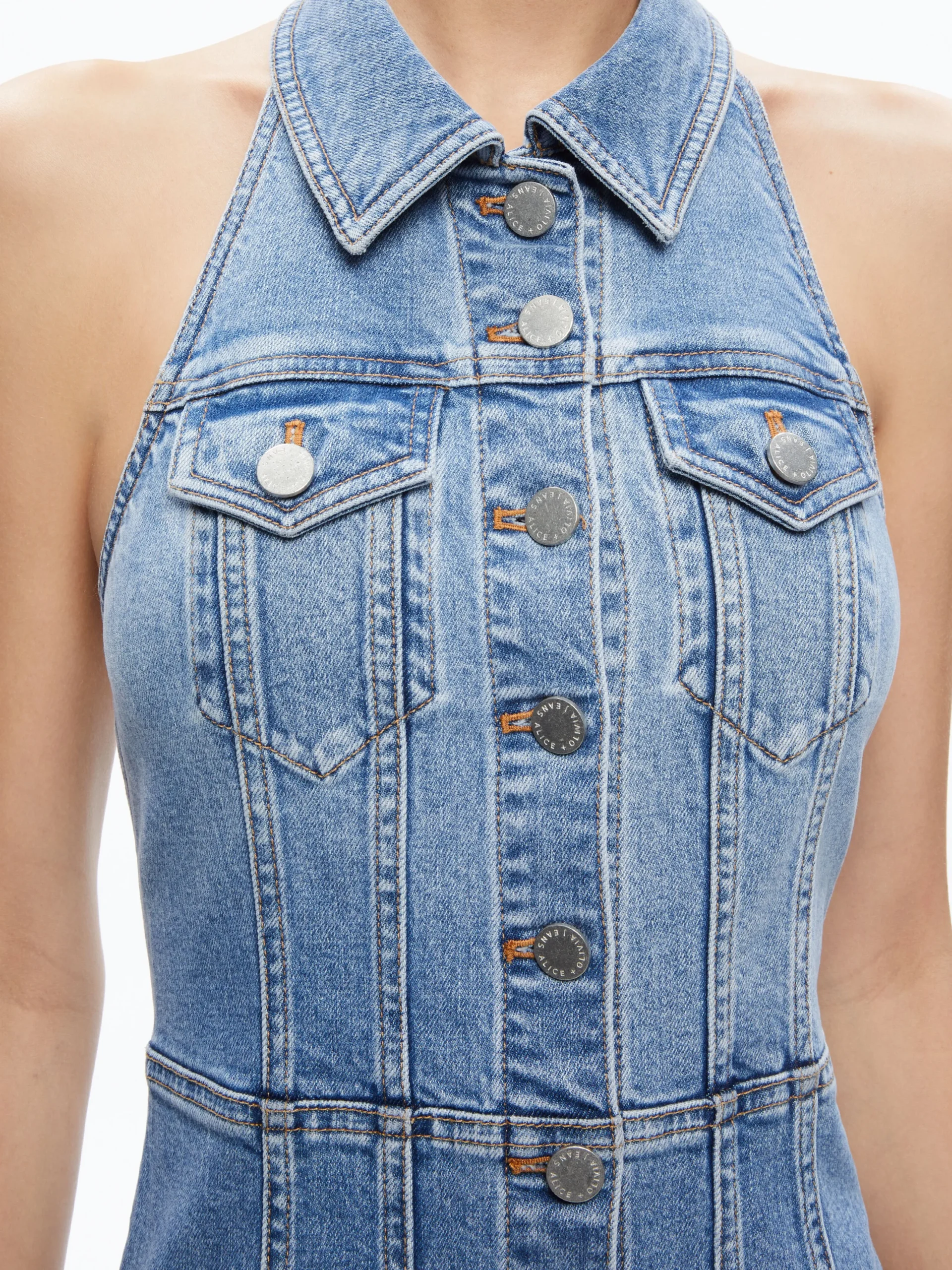 KENDALL DENIM HALTER MINI DRES