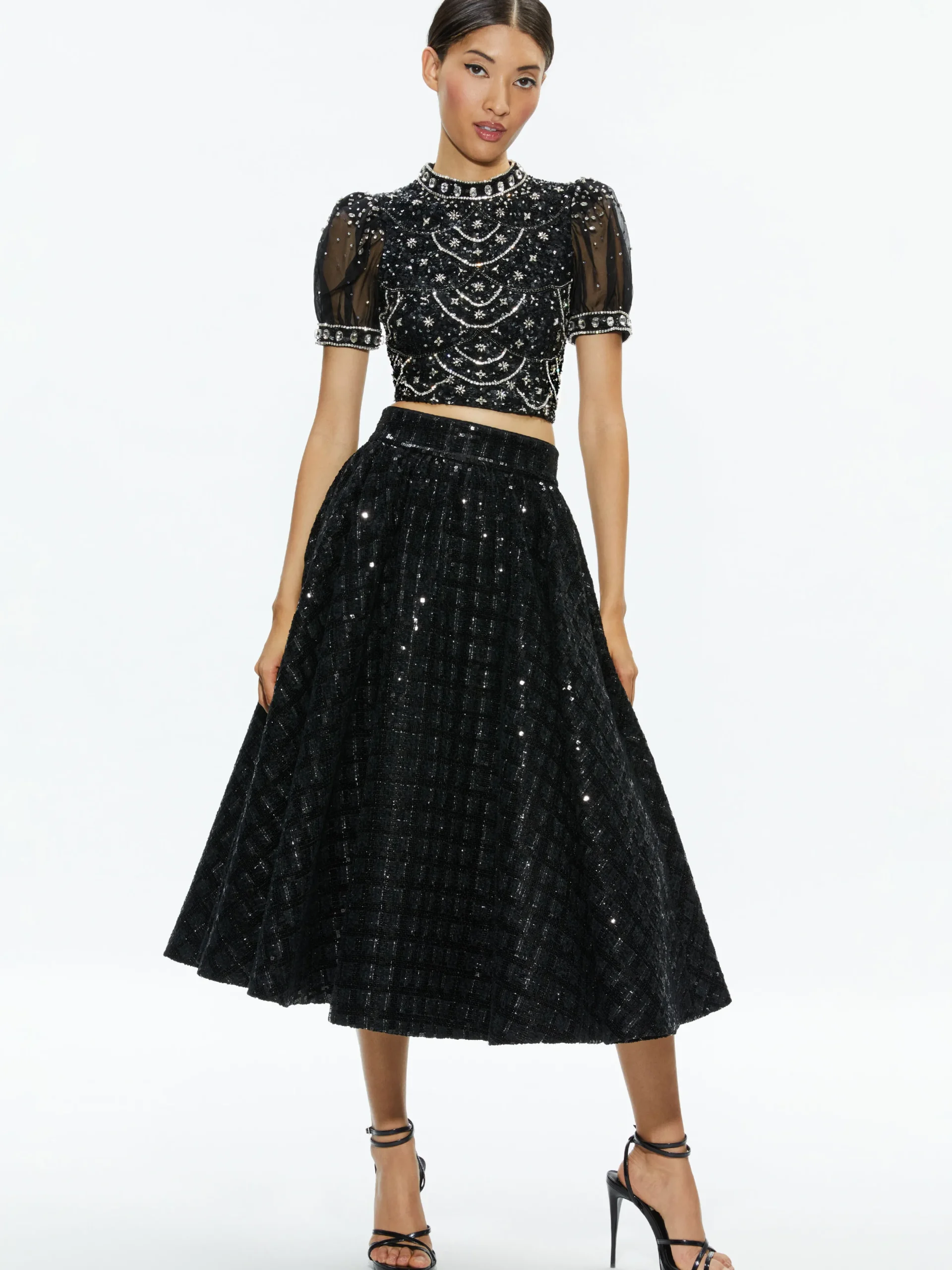 KRISTINA EMBELLISHED PUFF SLEEVE CROP TOP