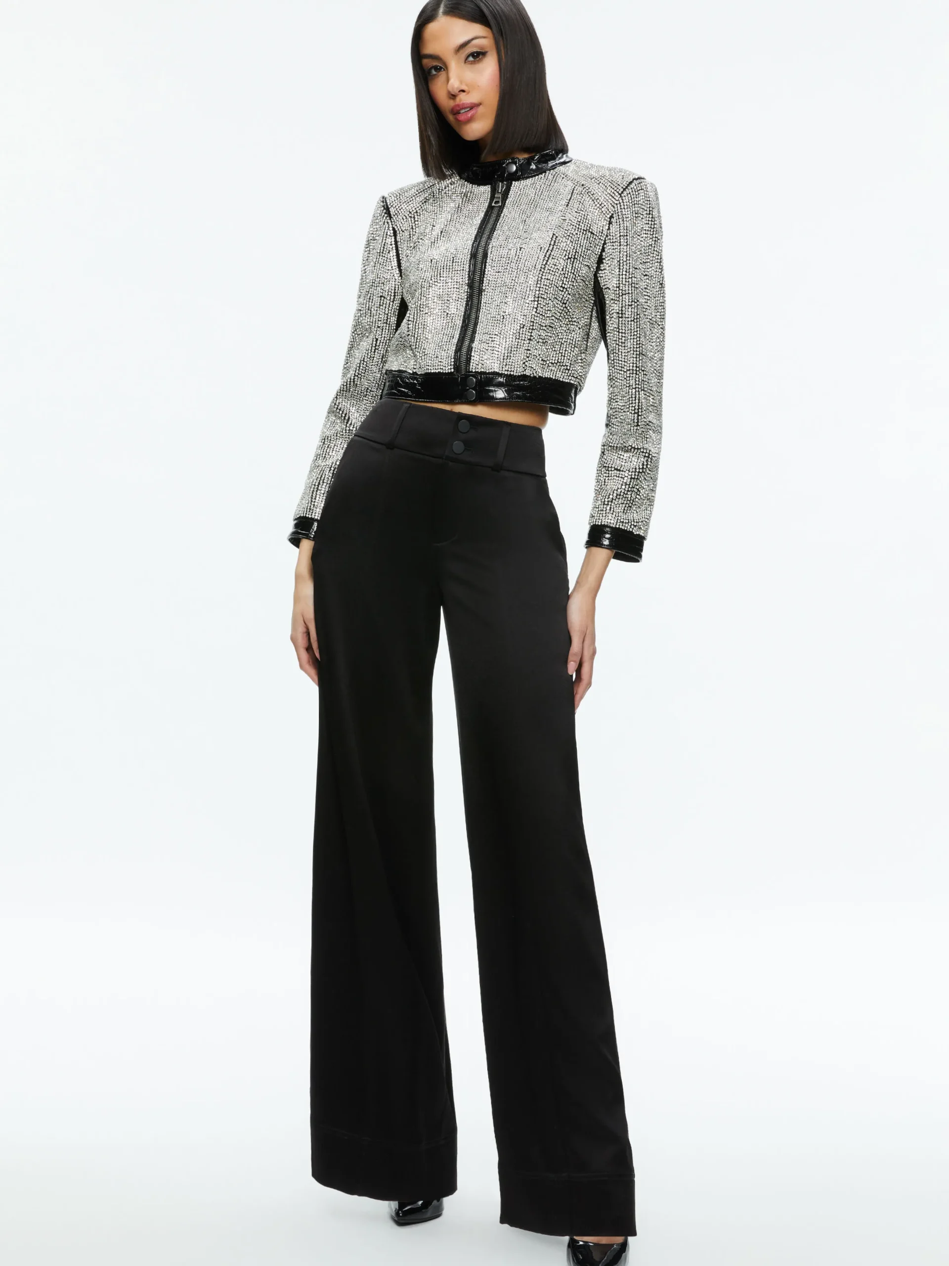 LARI CRYSTAL EMBELLISHED LEATHER JACKET