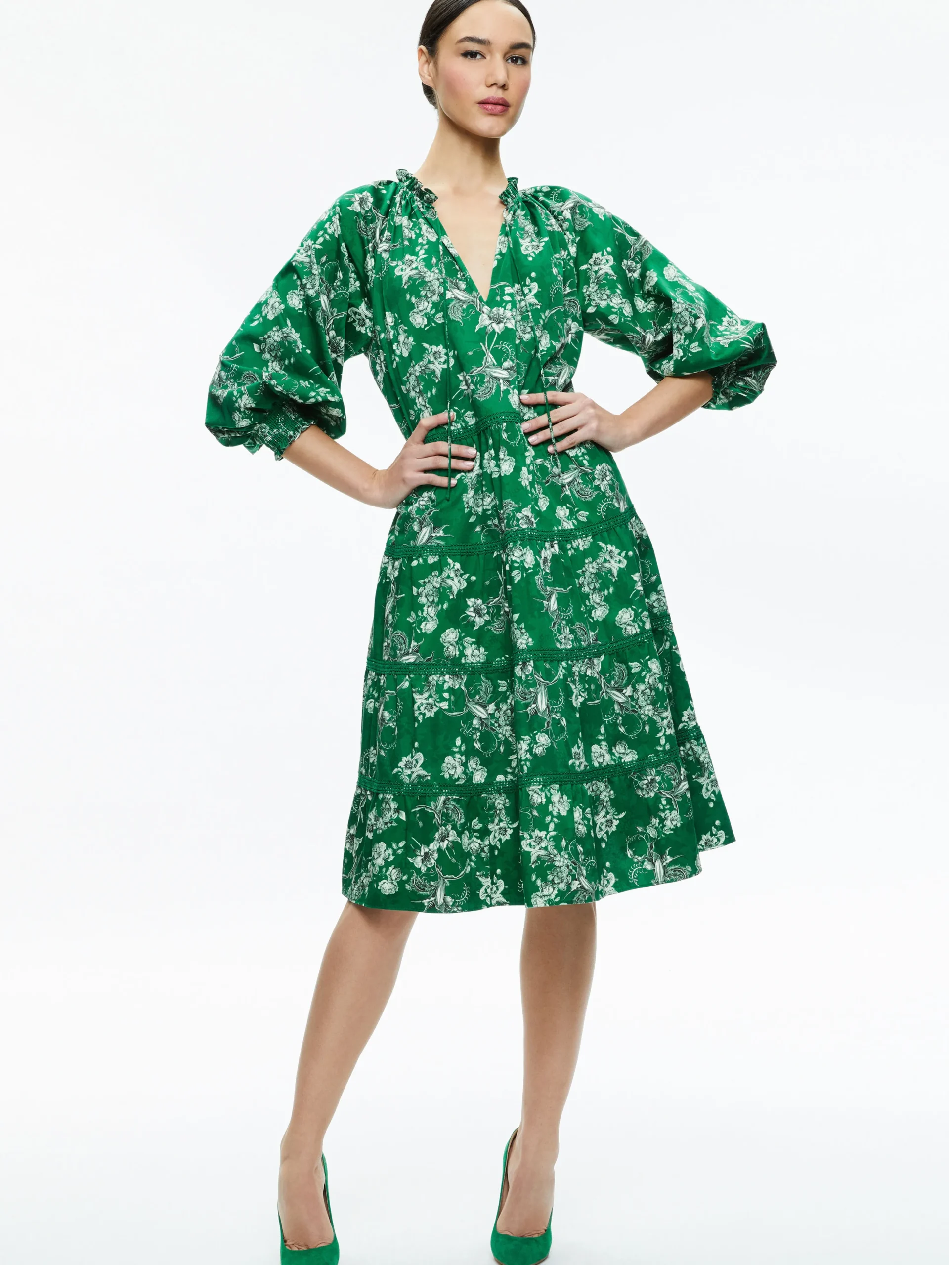 LAYLA TIERED RUFFLE MIDI DRESS