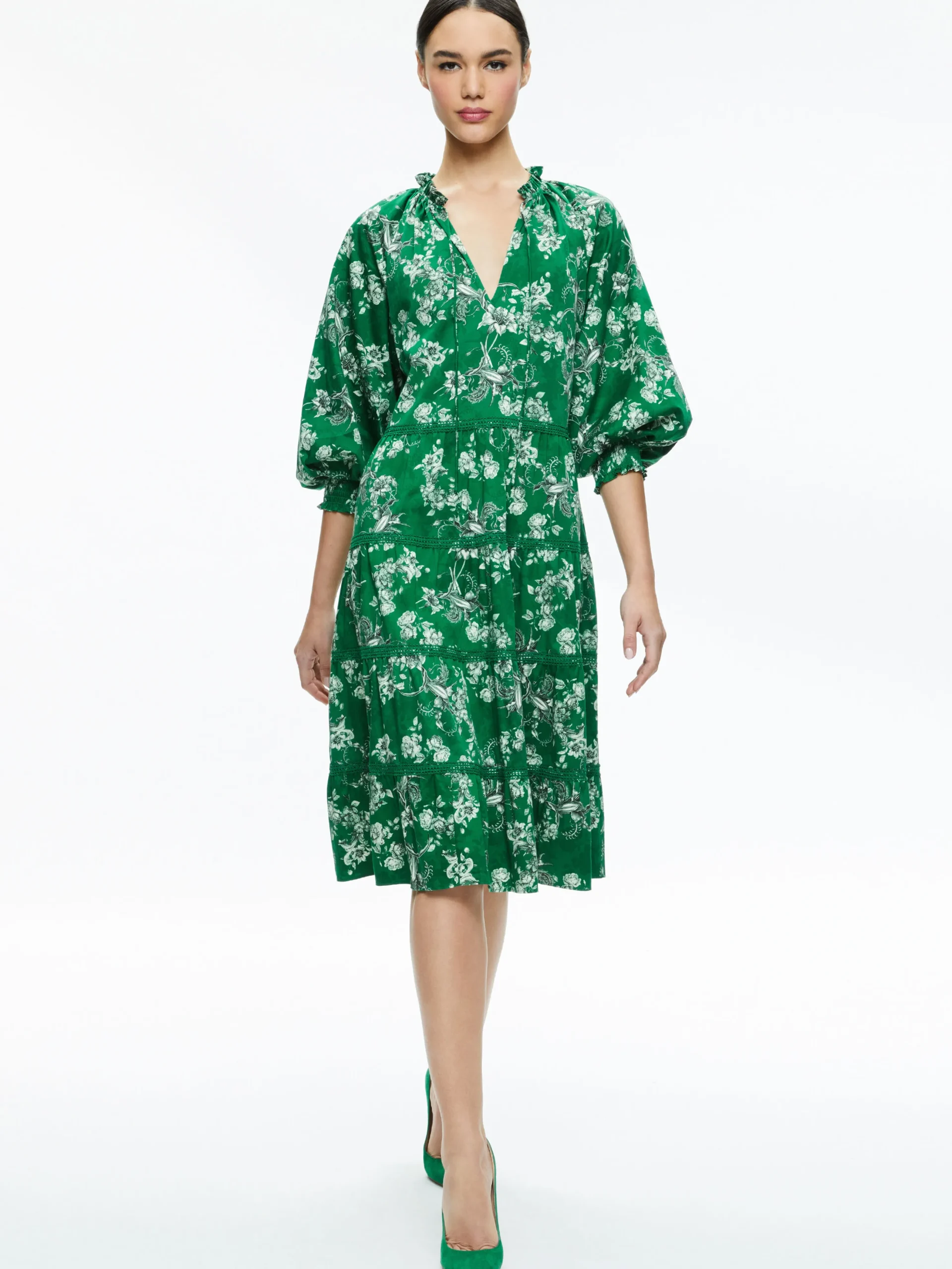 LAYLA TIERED RUFFLE MIDI DRESS