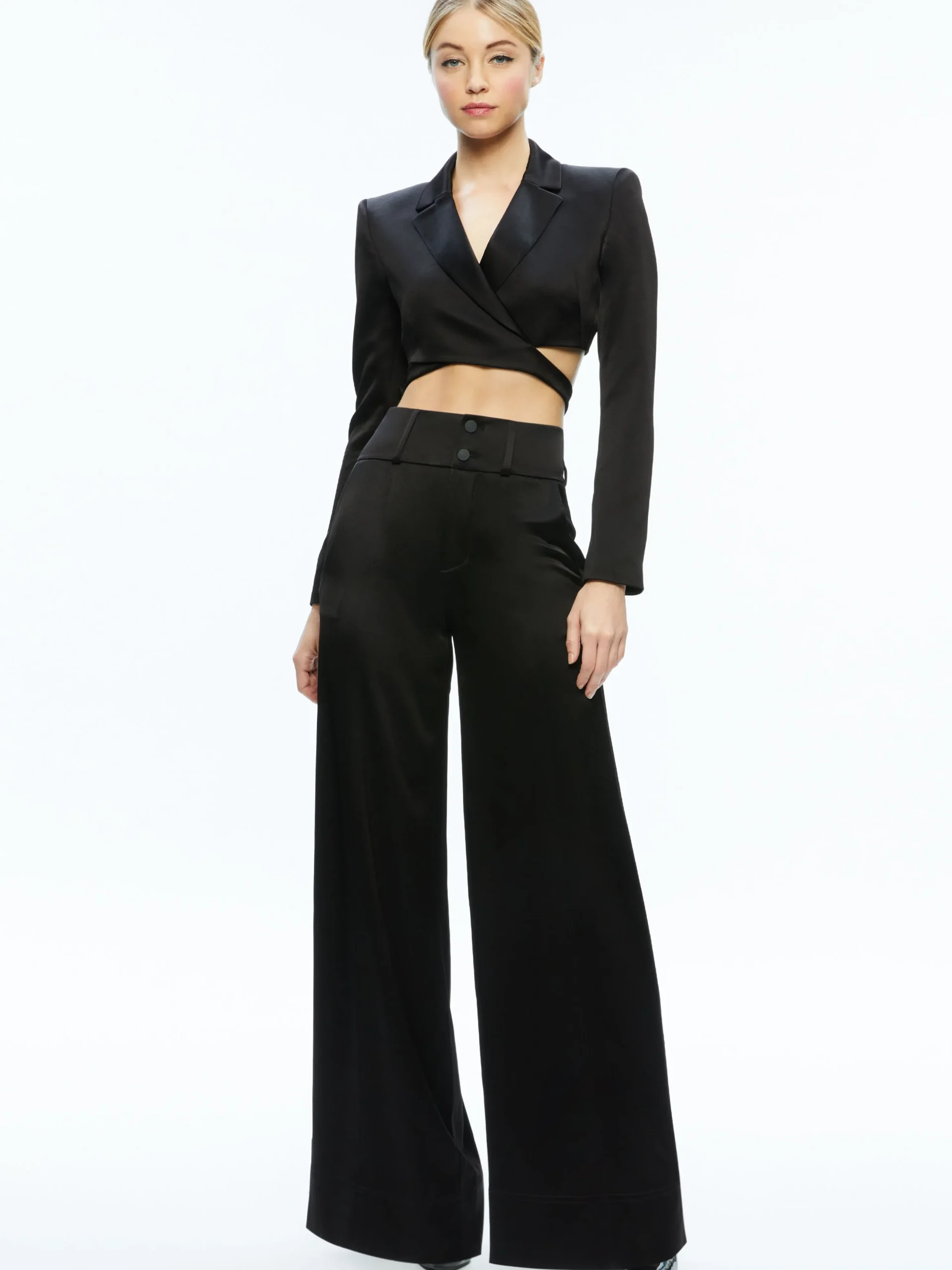 LEONE CROPPED WRAP BLAZER + MAME HIGH RISE WIDE LEG PANT