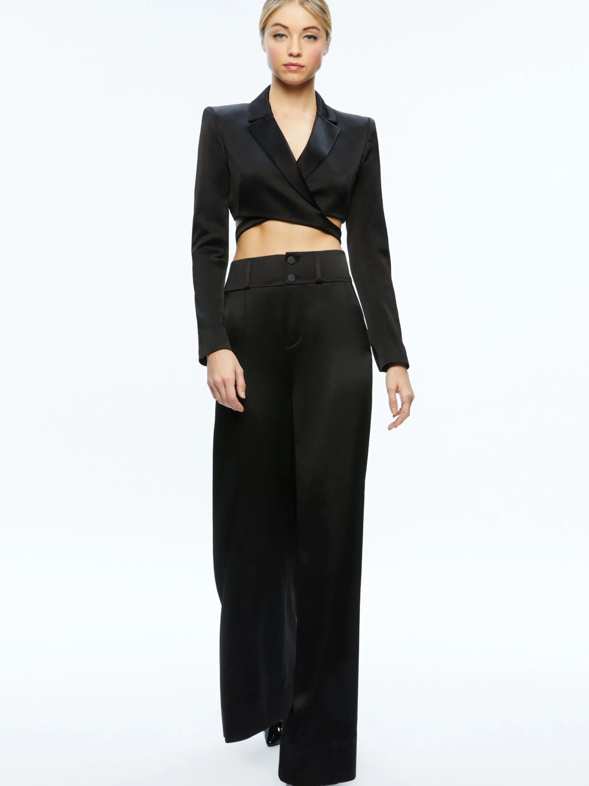 LEONE CROPPED WRAP BLAZER + MAME HIGH RISE WIDE LEG PANT