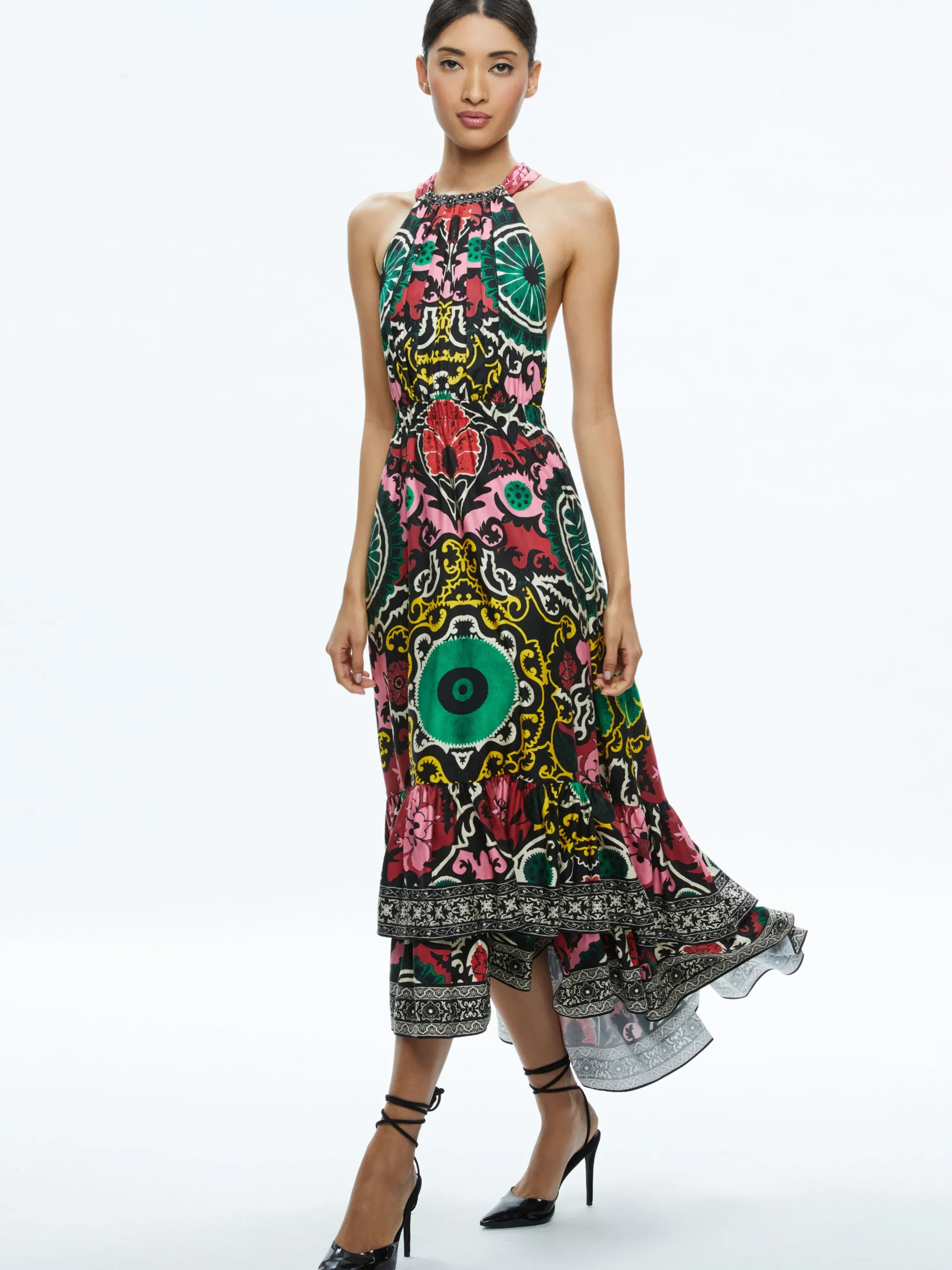 LOYCE TWIST BACK RUFFLE MAXI DRESS