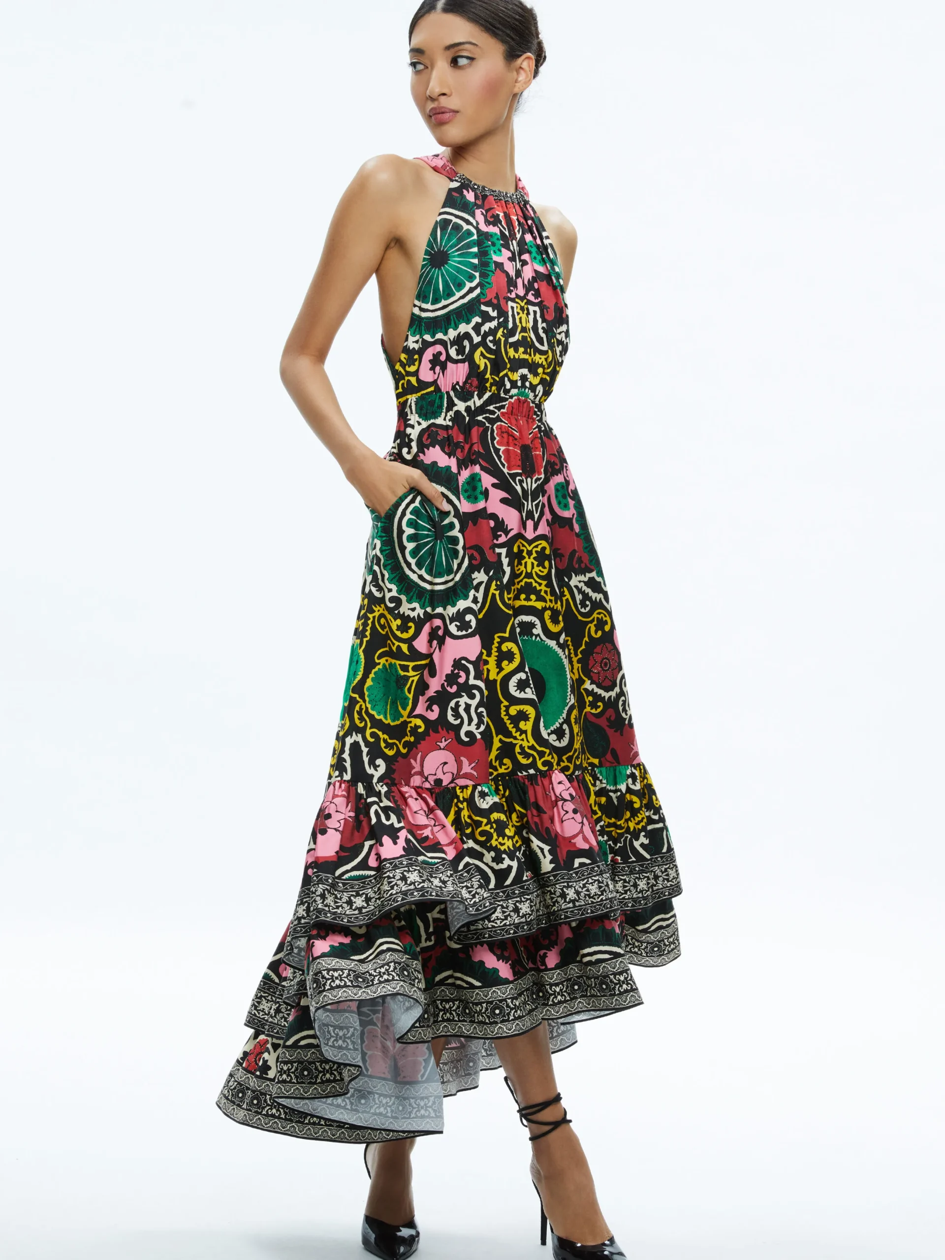 LOYCE TWIST BACK RUFFLE MAXI DRESS