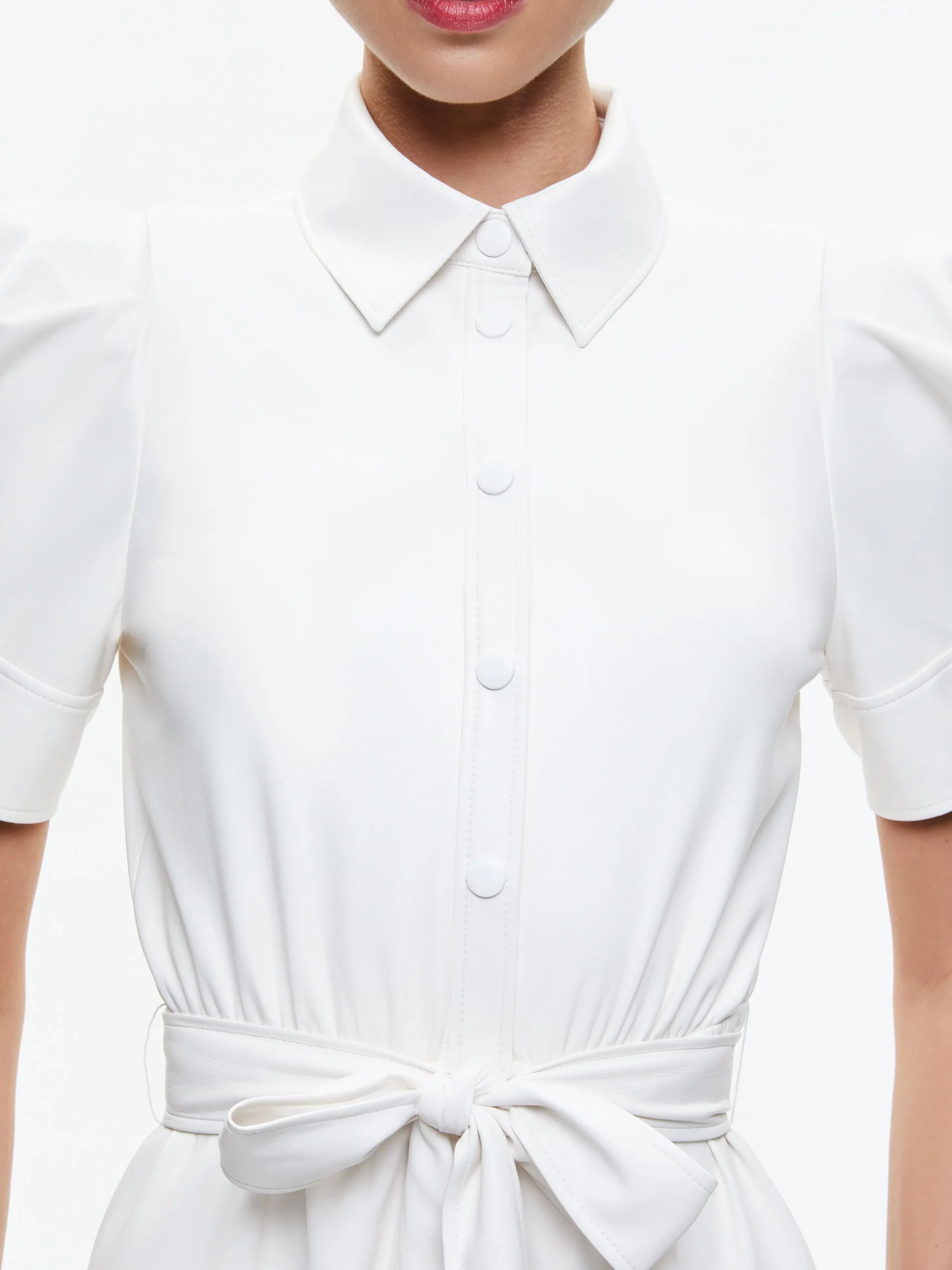 LURLENE SHORT SLEEVE VEGAN LEATHER MINI DRESS