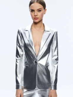 MACEY METALLIC VEGAN LEATHER BLAZER