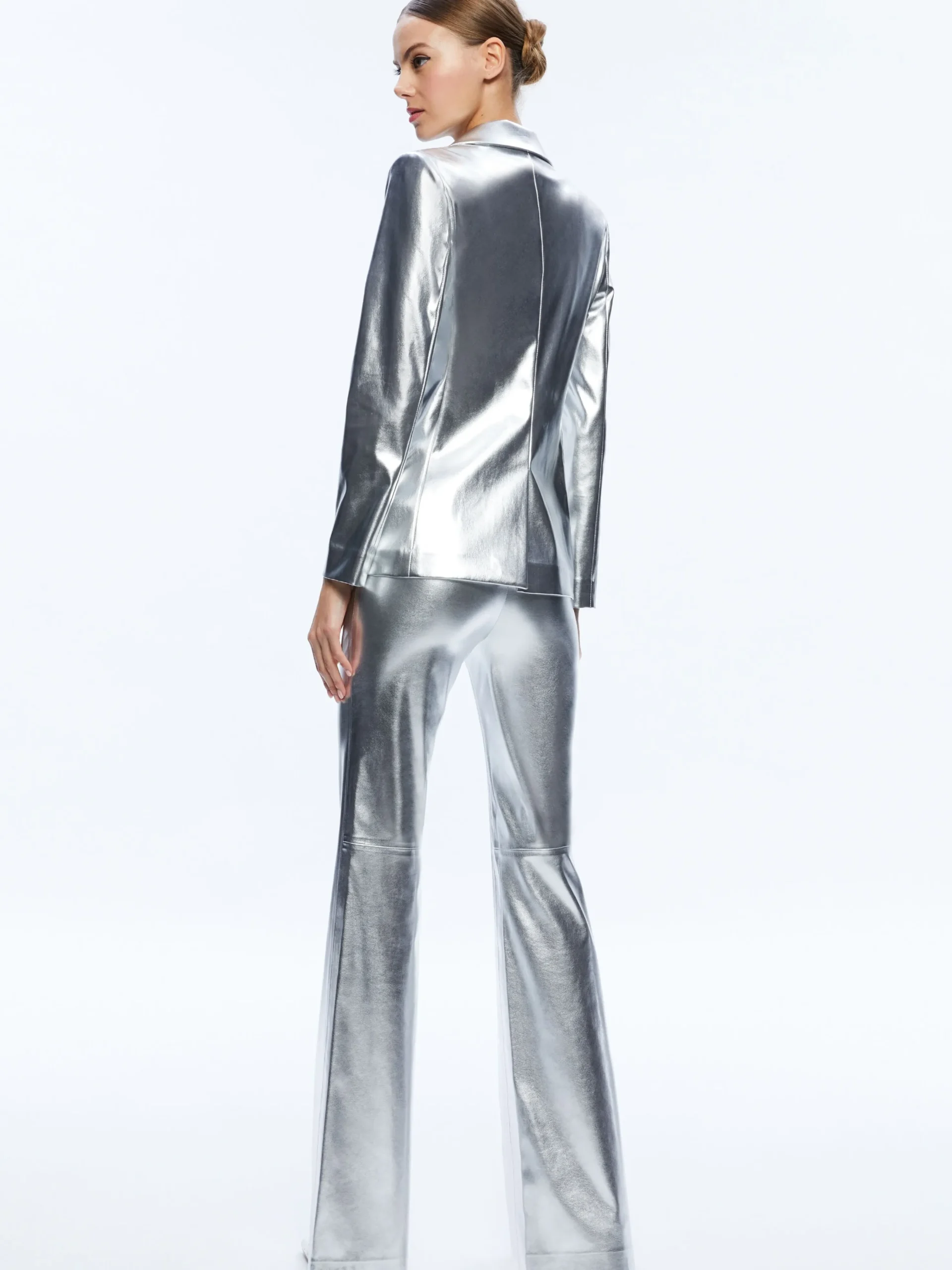 MACEY METALLIC VEGAN LEATHER BLAZER