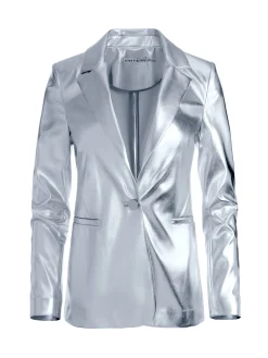 MACEY METALLIC VEGAN LEATHER BLAZER