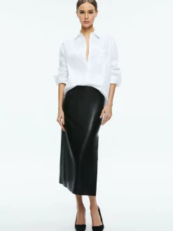 MAEVE VEGAN LEATHER MIDI SKIRT