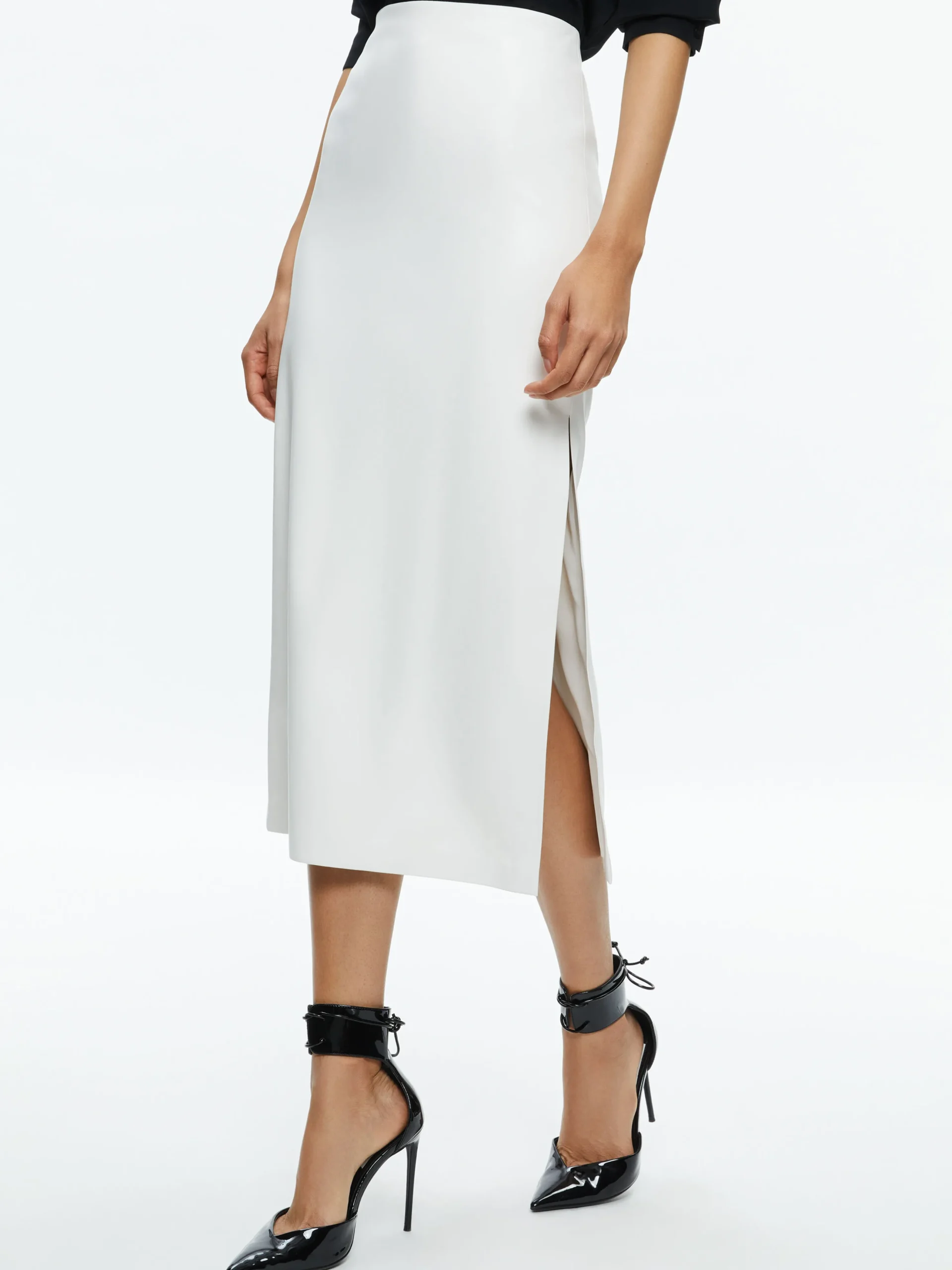 MAEVE VEGAN LEATHER MIDI SKIRT