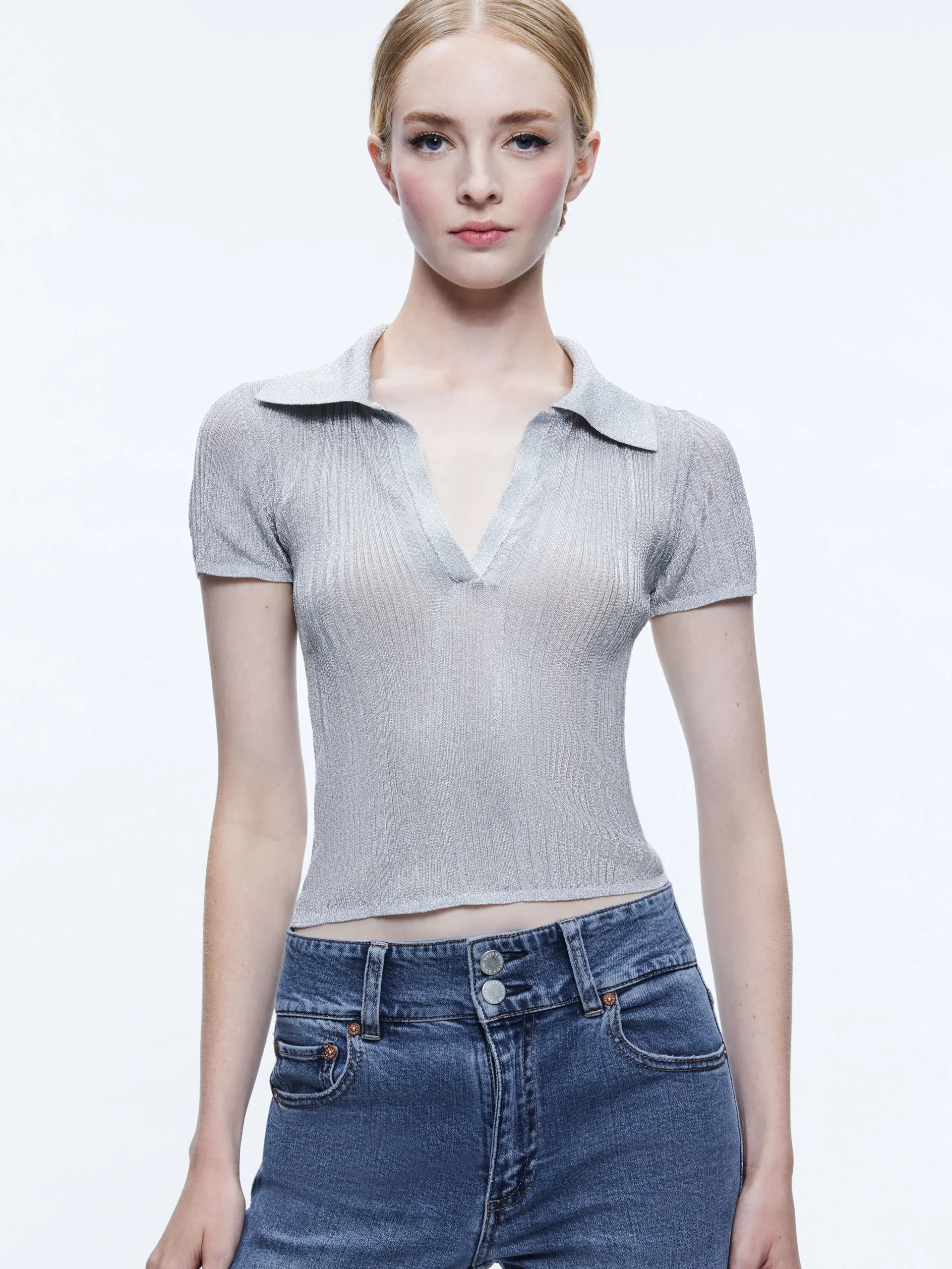 MARTHA METALLIC POLO CROP TOP