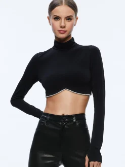MELANGE RHINESTONE CROPPED TURTLENECK
