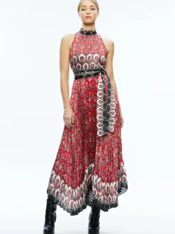 MERTIE MOCK NECK PLEATED MAXI DRESS