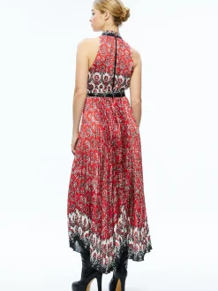 MERTIE MOCK NECK PLEATED MAXI DRESS