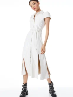 MIRANDA SHORT SLEEVE VEGAN LEATHER MIDI DRESS