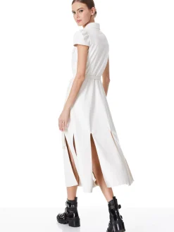 MIRANDA SHORT SLEEVE VEGAN LEATHER MIDI DRESS