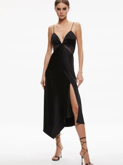 MORIAH SHEER CUTOUT MIDI DRESS