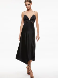 MORIAH SHEER CUTOUT MIDI DRESS