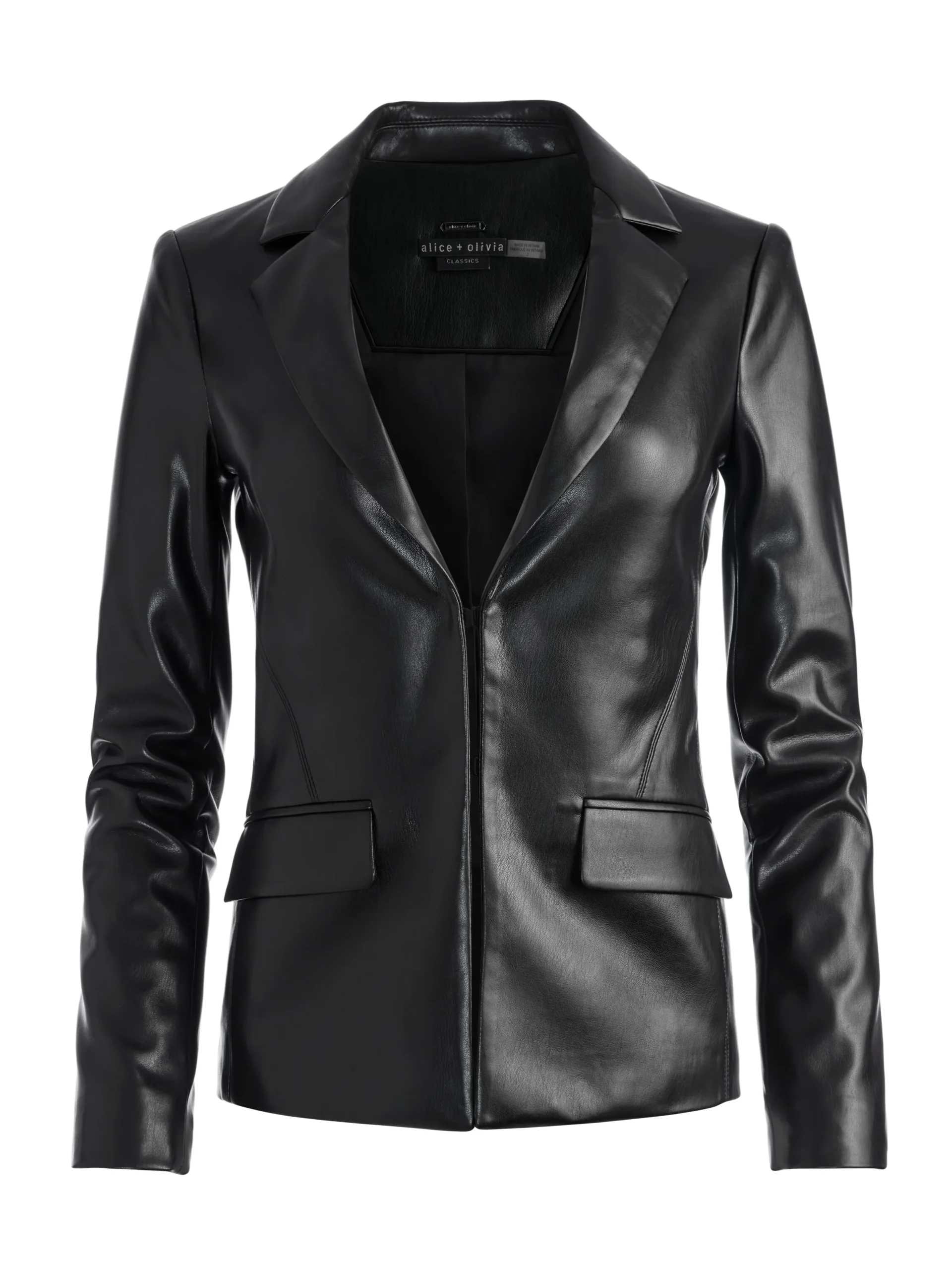 MYA VEGAN LEATHER NOTCH COLLAR BLAZER
