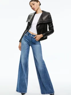 NITA LEATHER DRAPE FRONT JACKET