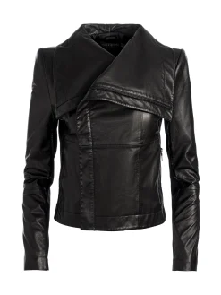 NITA LEATHER DRAPE FRONT JACKET