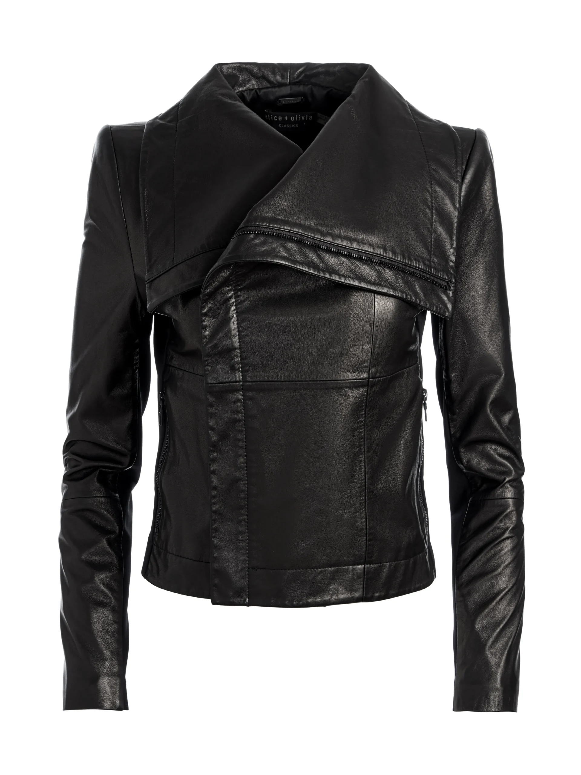 NITA LEATHER DRAPE FRONT JACKET