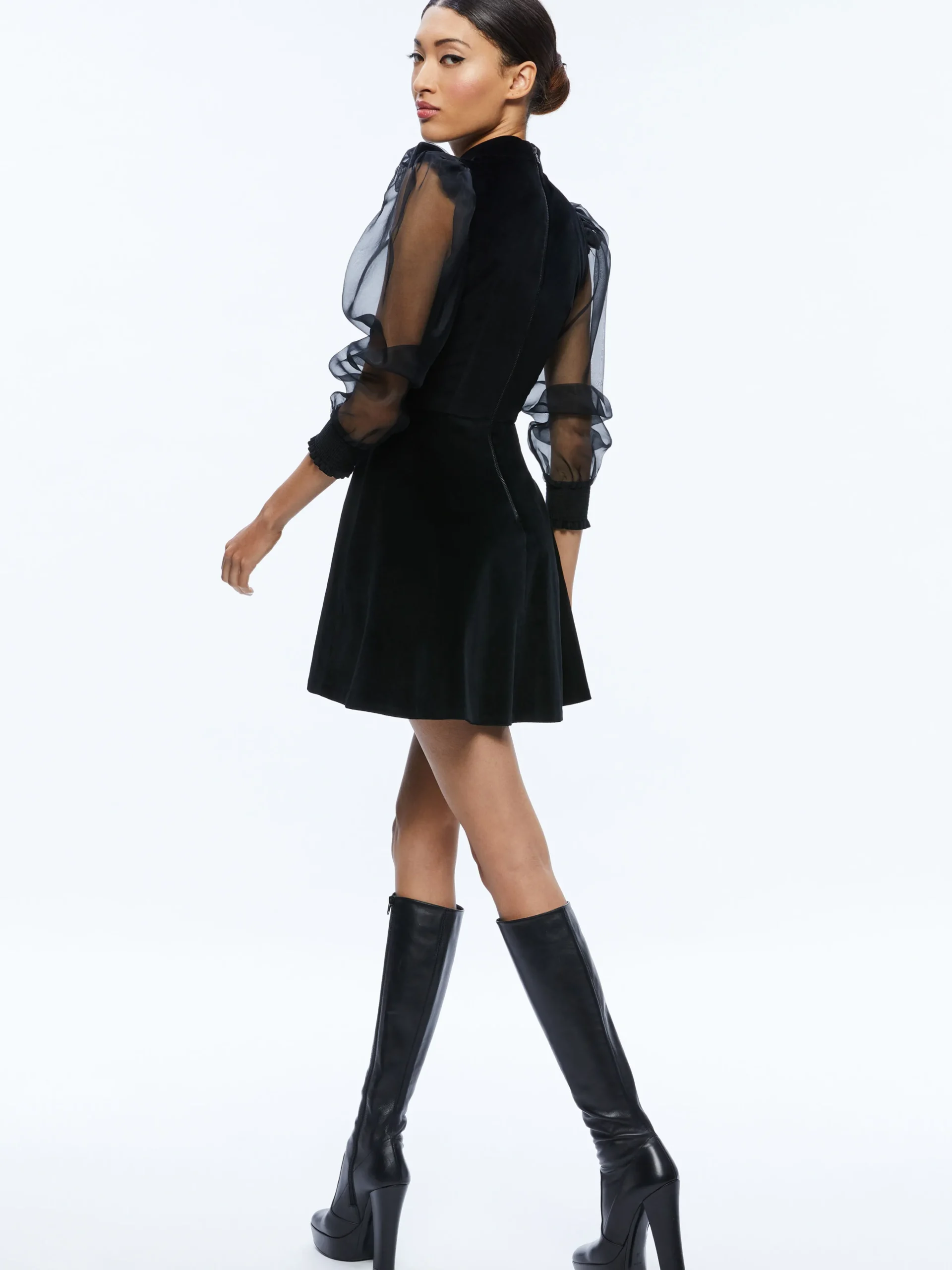 PAULETTE MOCK NECK PUFF SLEEVE MINI DRESS