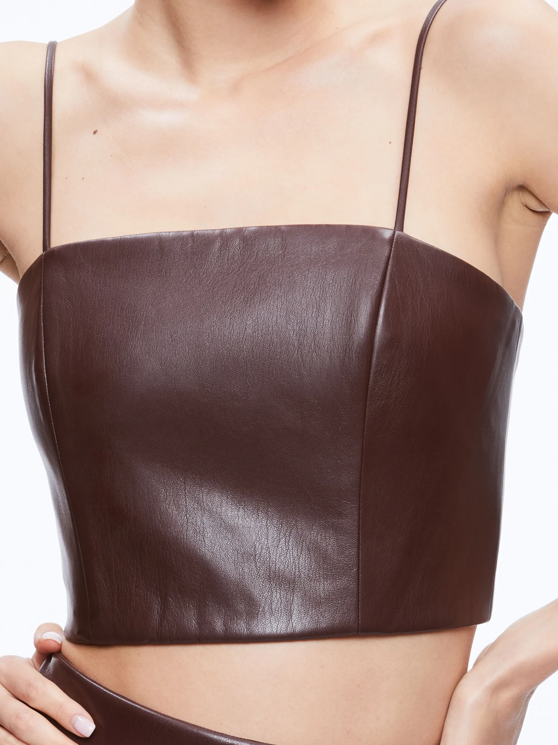 PEARLE VEGAN LEATHER BUSTIER TOP + SIOBHAN VEGAN LEATHER MAXI SKIRT