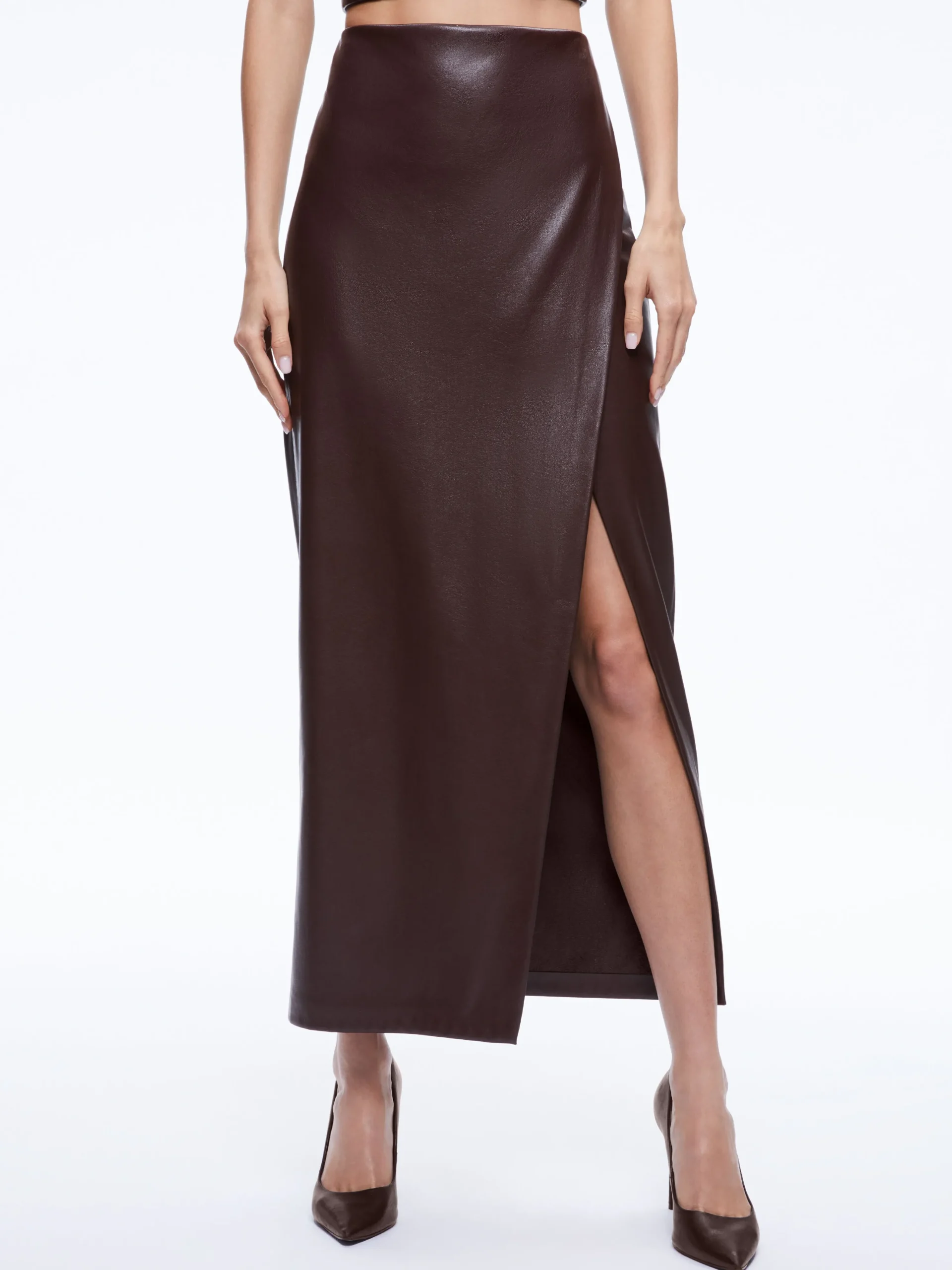 PEARLE VEGAN LEATHER BUSTIER TOP + SIOBHAN VEGAN LEATHER MAXI SKIRT