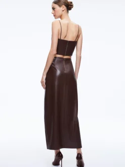 PEARLE VEGAN LEATHER BUSTIER TOP + SIOBHAN VEGAN LEATHER MAXI SKIRT