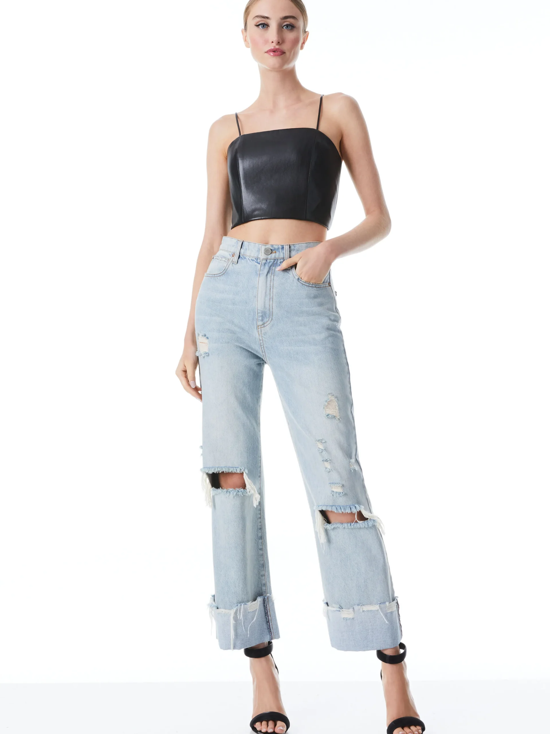 PEARLE VEGAN LEATHER SPAGHETTI STRAP BUSTIER