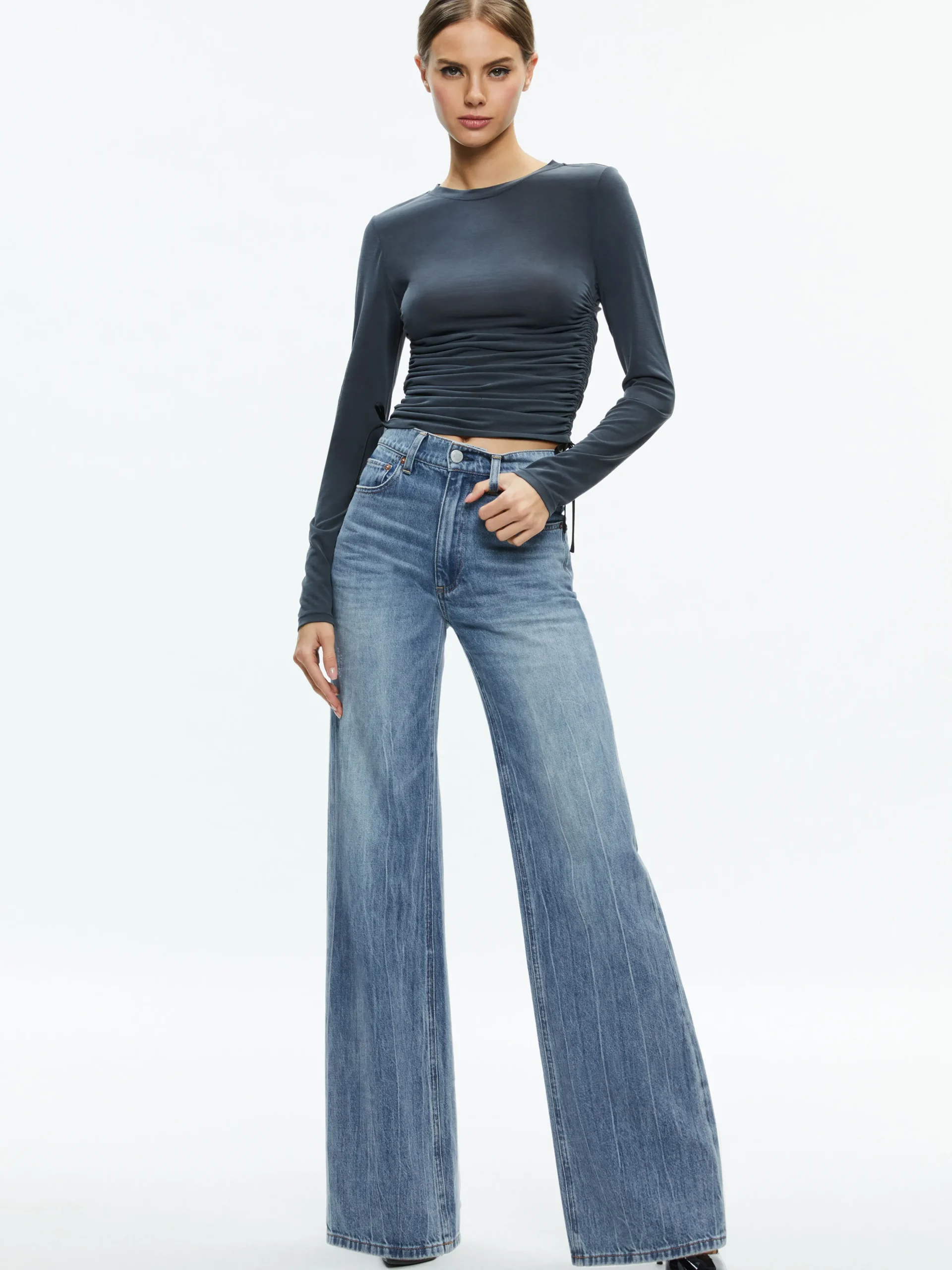 PERCY CREWNECK RUCHED CROPPED TOP