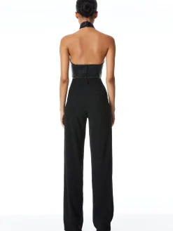 SADE VEGAN LEATHER HALTER NECK CROP TOP