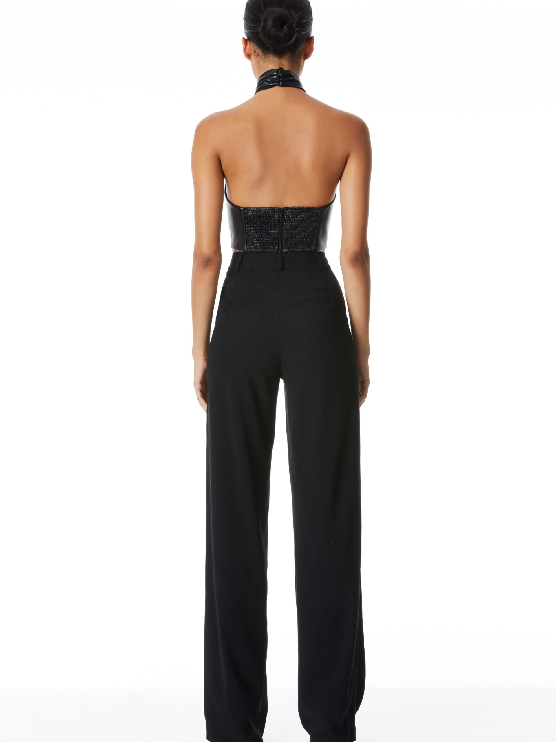 SADE VEGAN LEATHER HALTER NECK CROP TOP