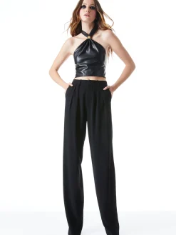 SADE VEGAN LEATHER HALTER NECK CROP TOP
