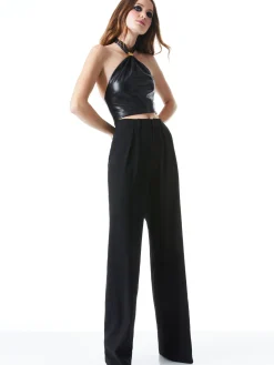 SADE VEGAN LEATHER HALTER NECK CROP TOP