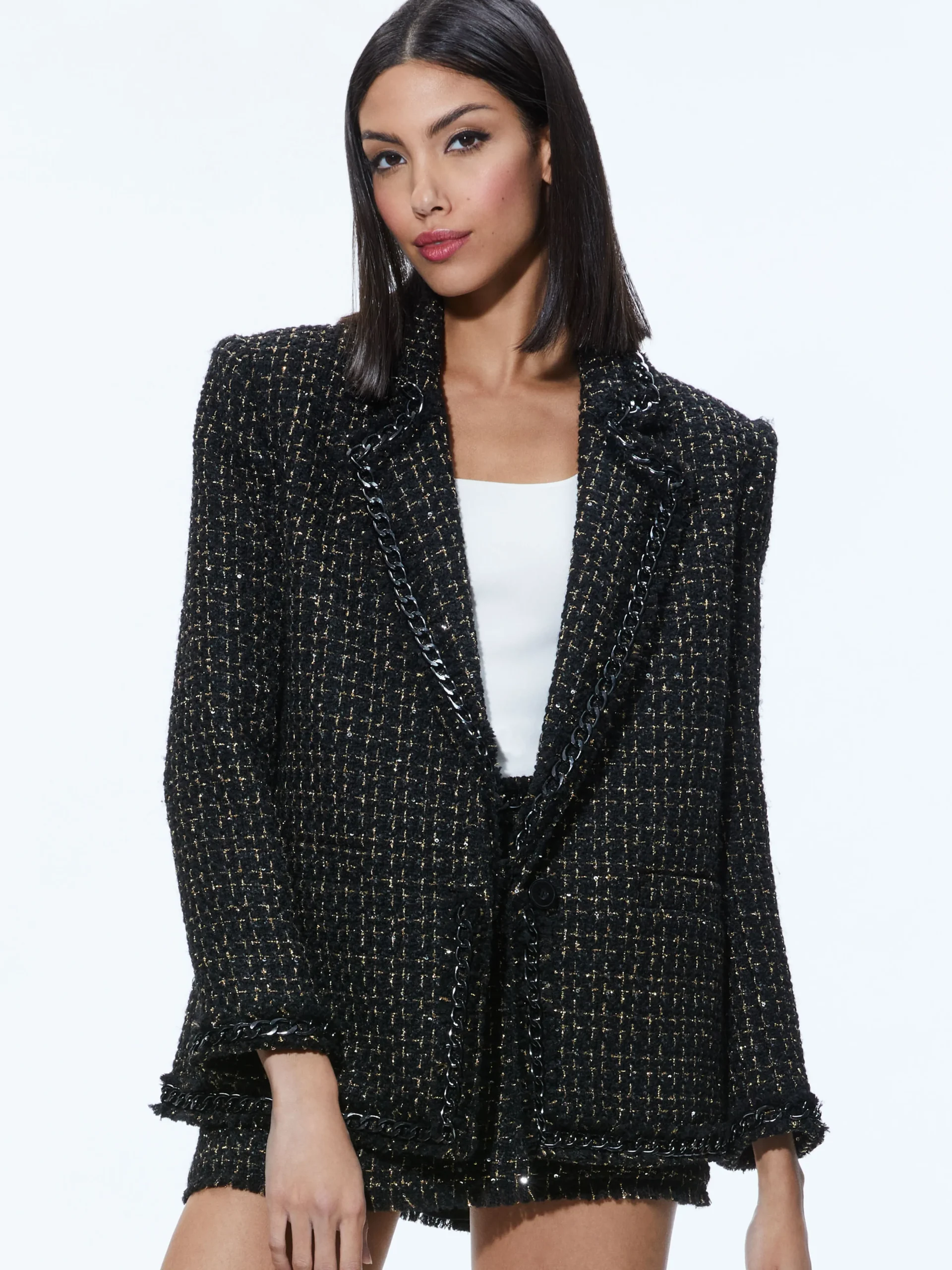 SHAN TWEED CHAIN TRIM BLAZER