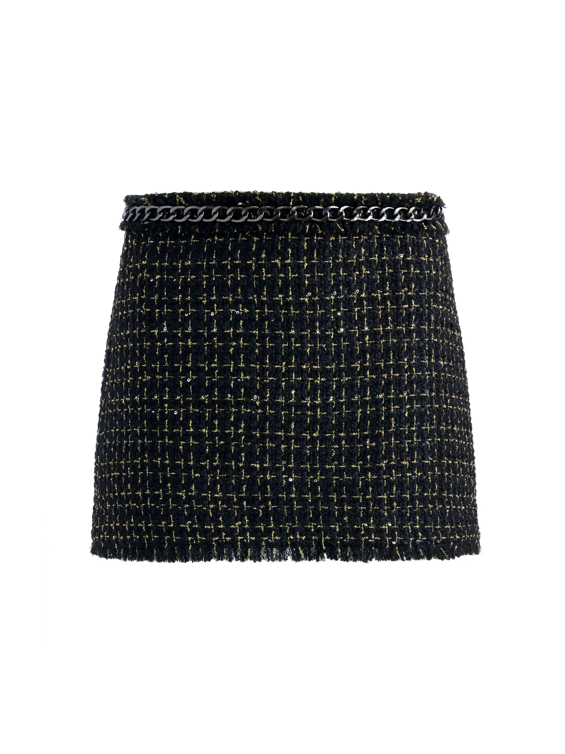 SHAN TWEED CHAIN TRIM BLAZER + JALEN CHAIN MINI SKIRT