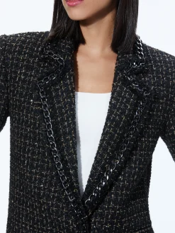 SHAN TWEED CHAIN TRIM BLAZER + JALEN CHAIN MINI SKIRT