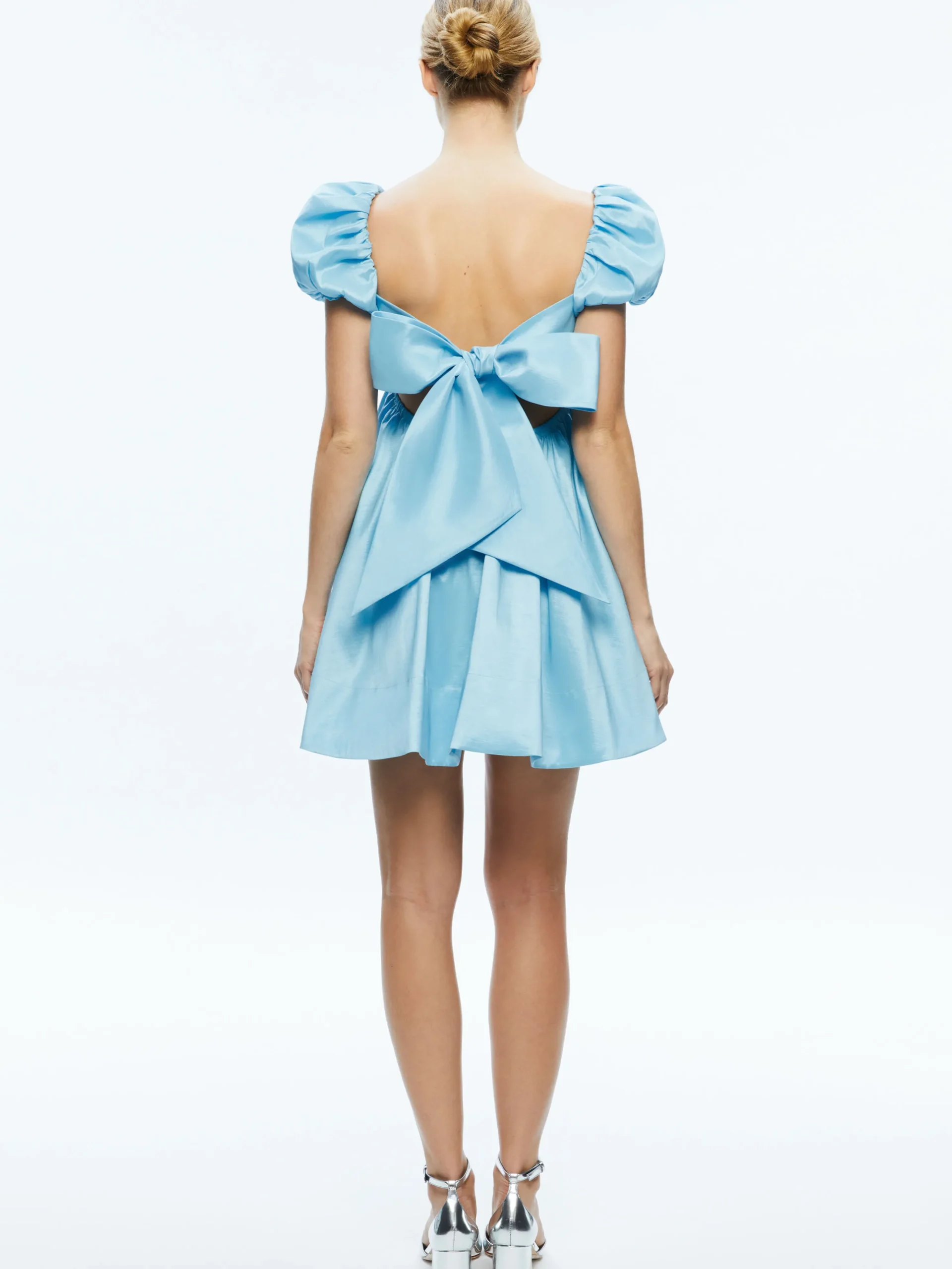 SHARILYN BUBBLE SLEEVE TIE BACK MINI DRESS