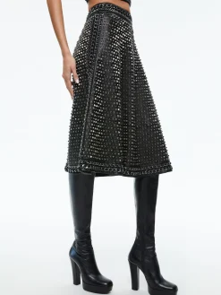 SOSIE STUDDED LEATHER MIDI SKIRT