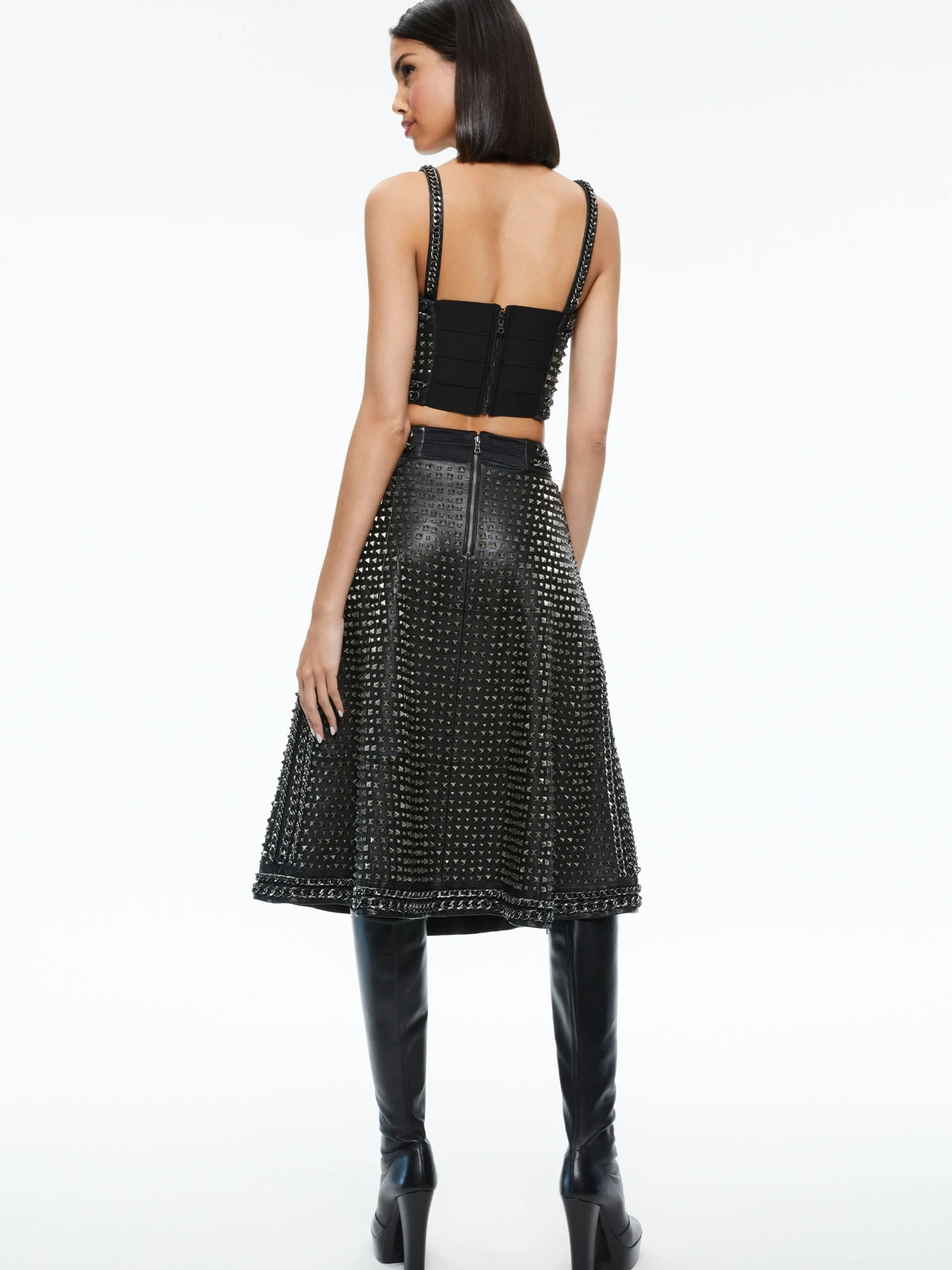 SOSIE STUDDED LEATHER MIDI SKIRT