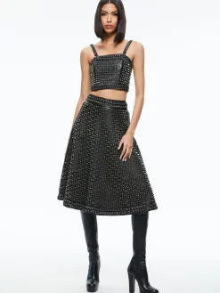 SOSIE STUDDED LEATHER MIDI SKIRT