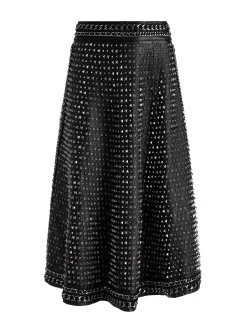 SOSIE STUDDED LEATHER MIDI SKIRT