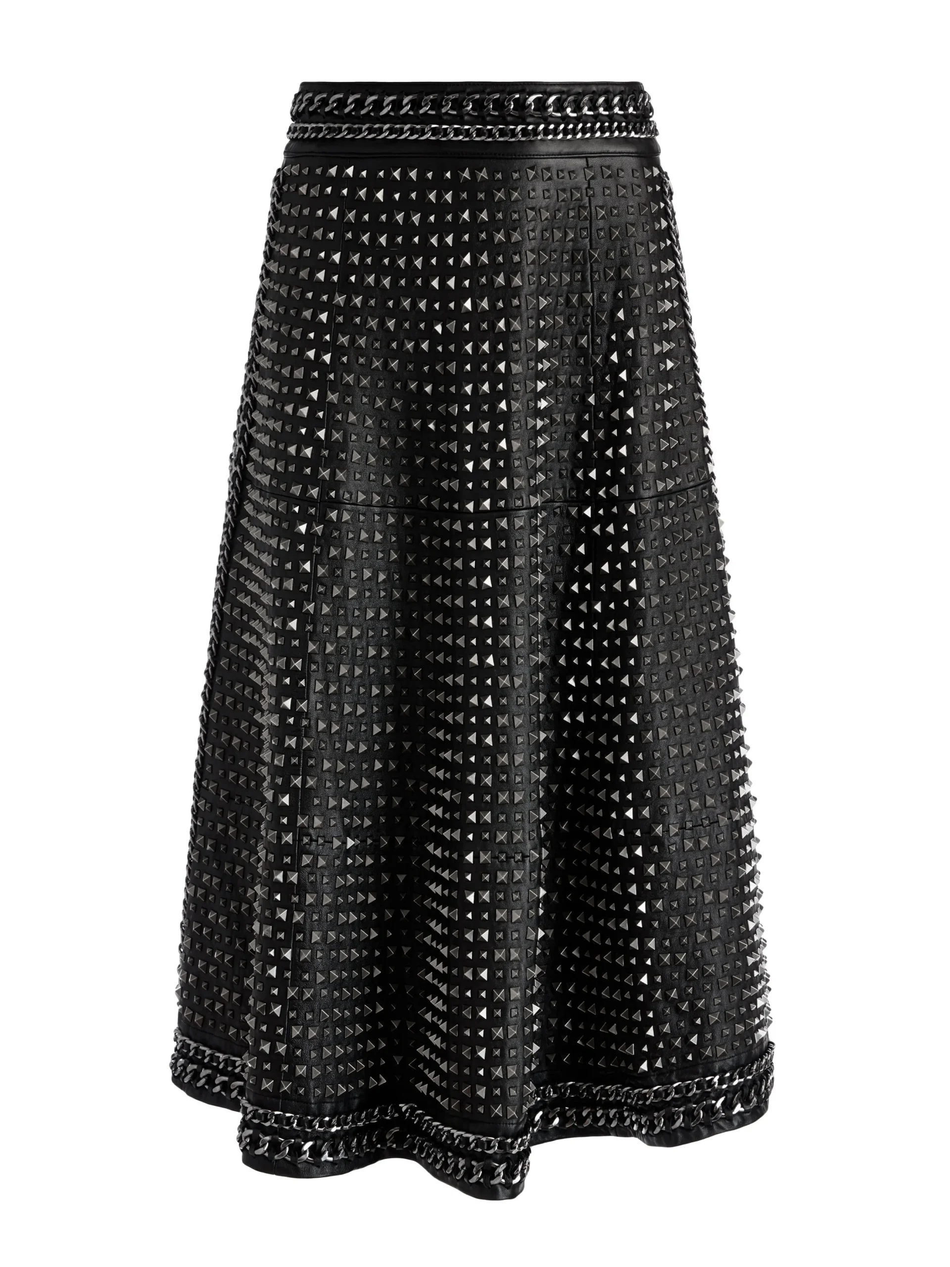 SOSIE STUDDED LEATHER MIDI SKIRT